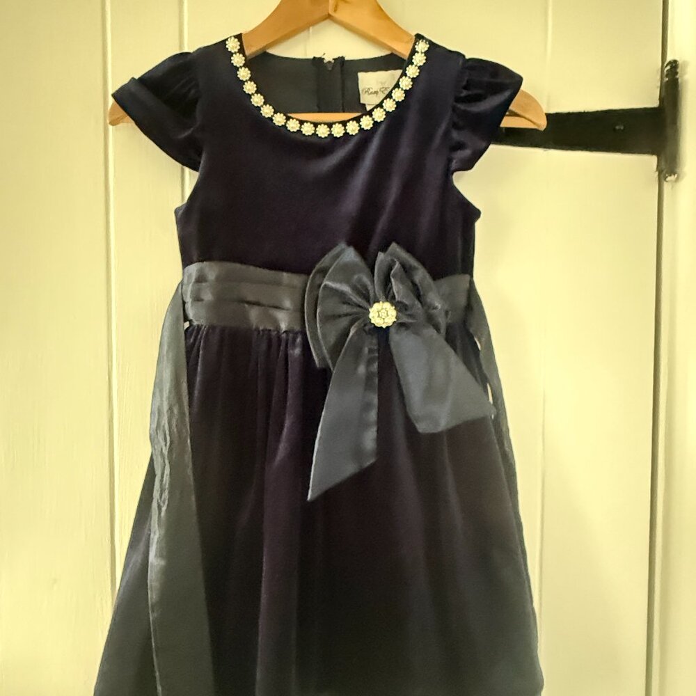 Navy Velvet Holiday Dress - Size 8-10